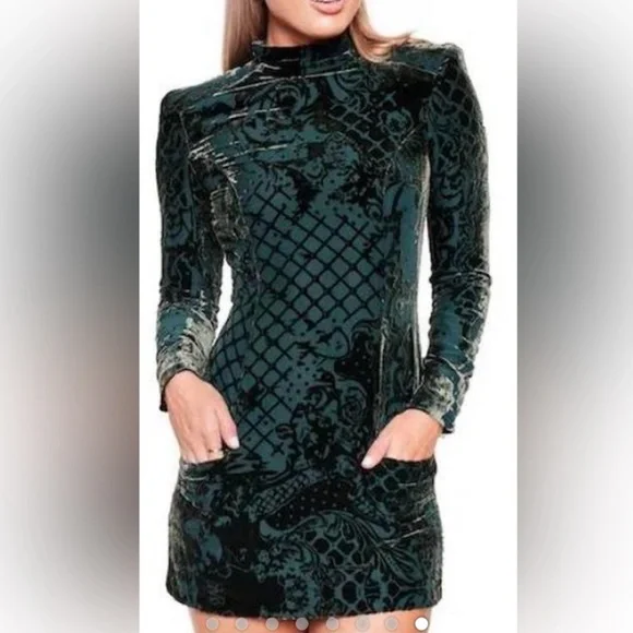 Balmain | Dresses | Balmain X Hm Green Velvet Silk Mini Dress Size 8 |  Poshmark